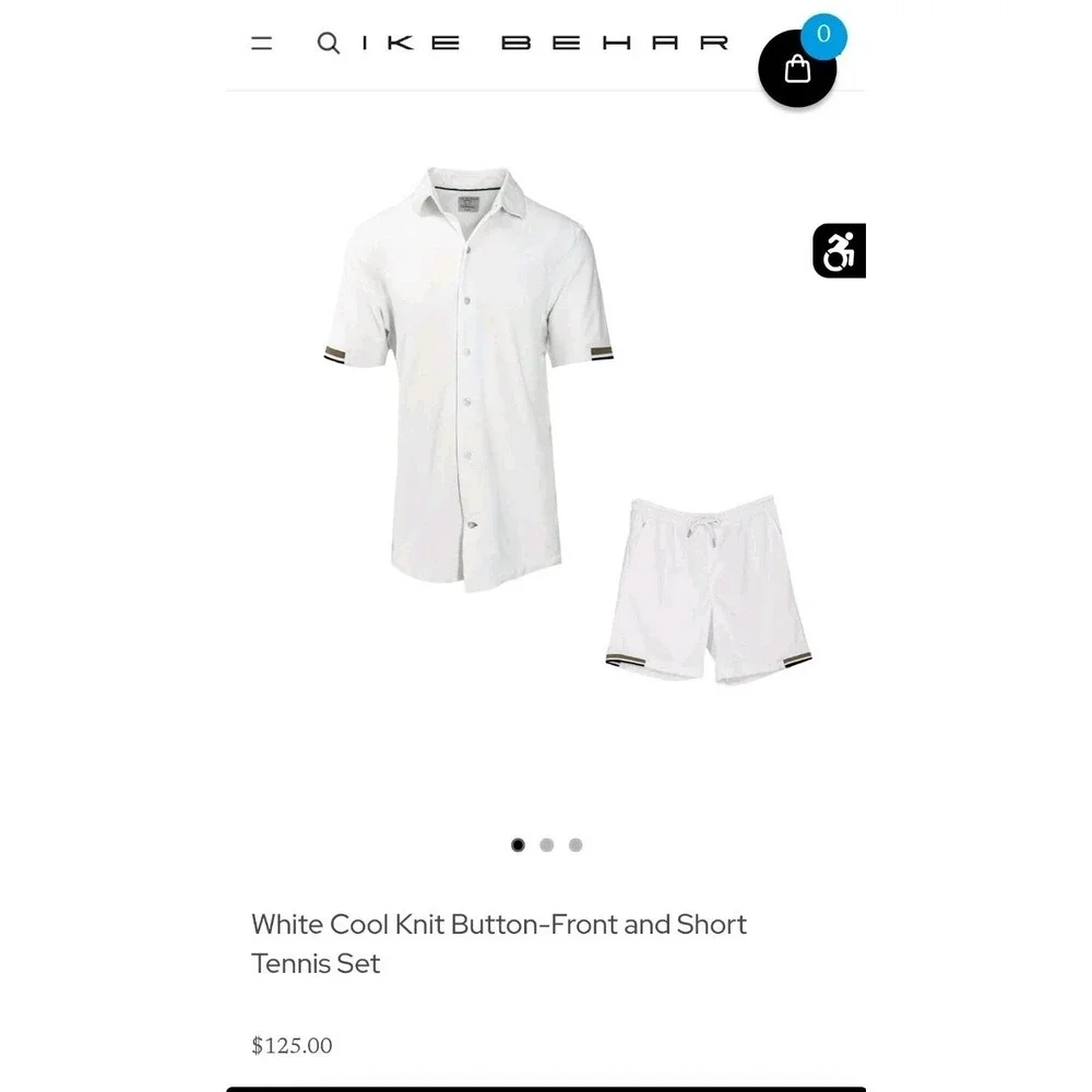 NWT Ike Behar Mens White Cool Knit Button-Front & Short Tennis Set Resort SzL - Picture 5 of 11